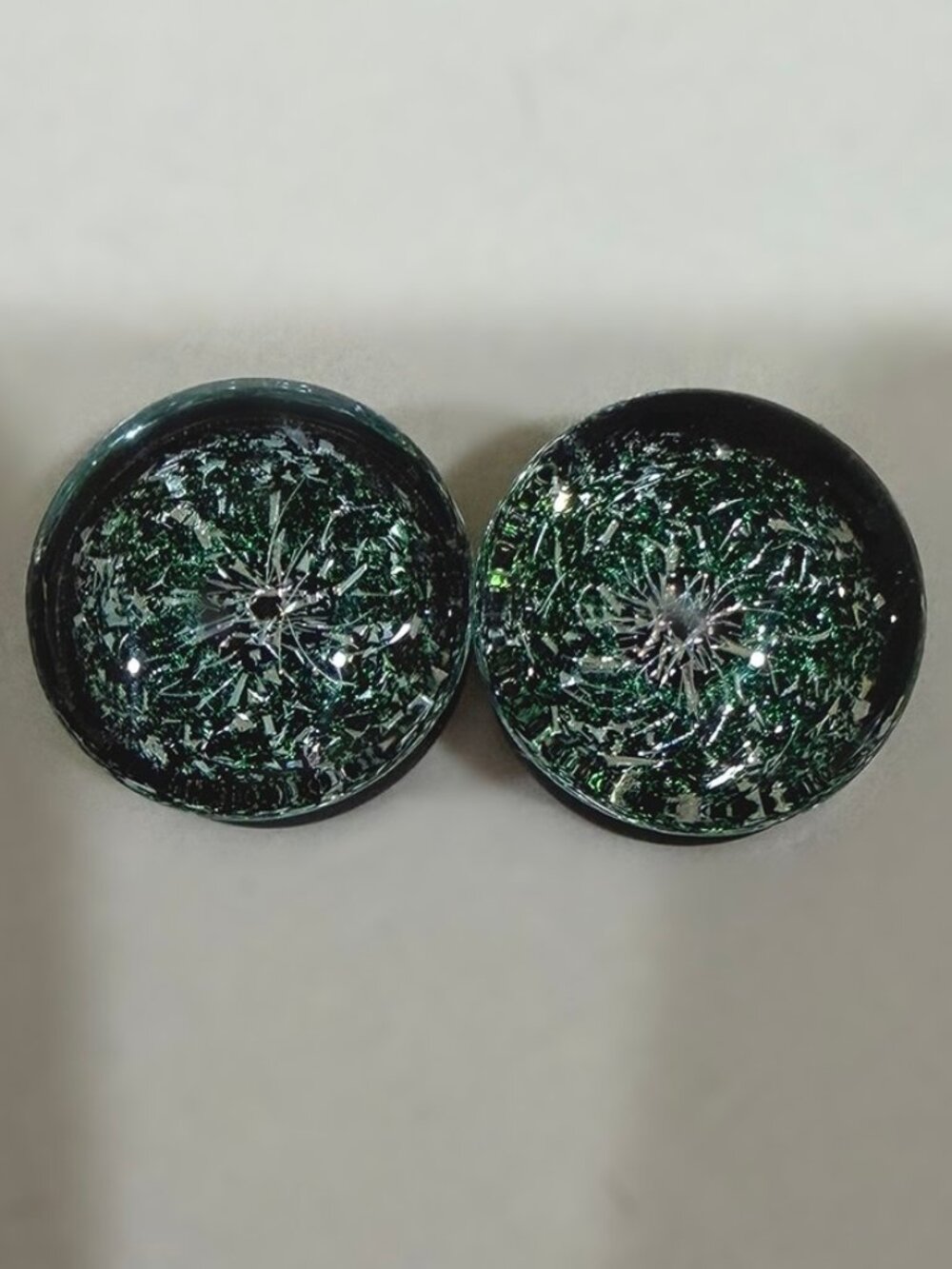 3/4" 19mm Green/Diamond Galaxy Glass Plugs by Glasswear Studios (Double Flare)